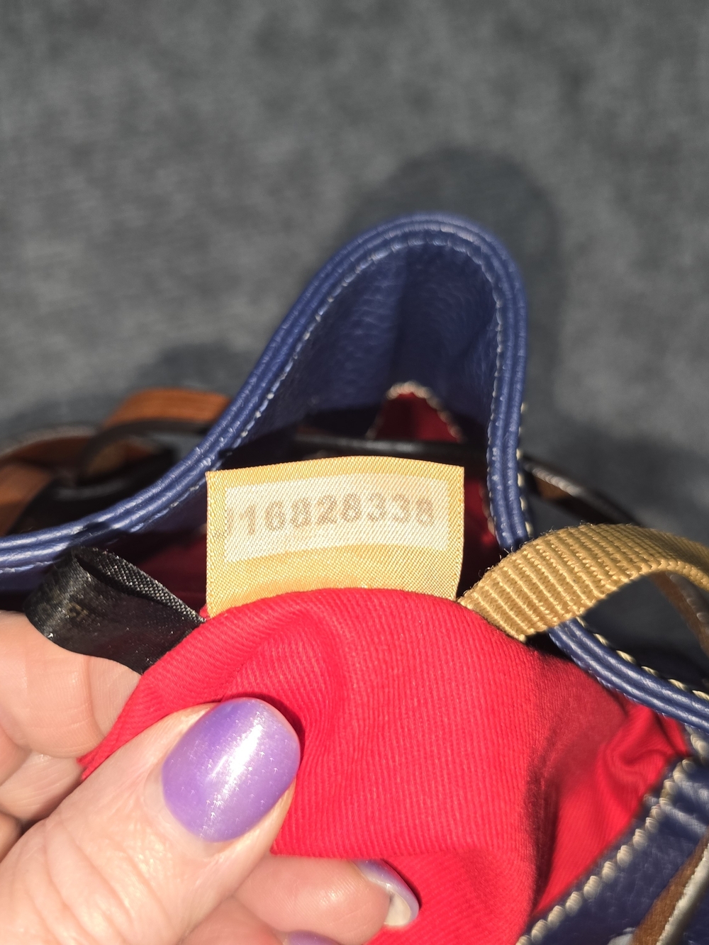 Dooney & Bourke Dillen II Navy Blue Pebbled Leather Drawstring Bucket Bag - Picture 7 of 14